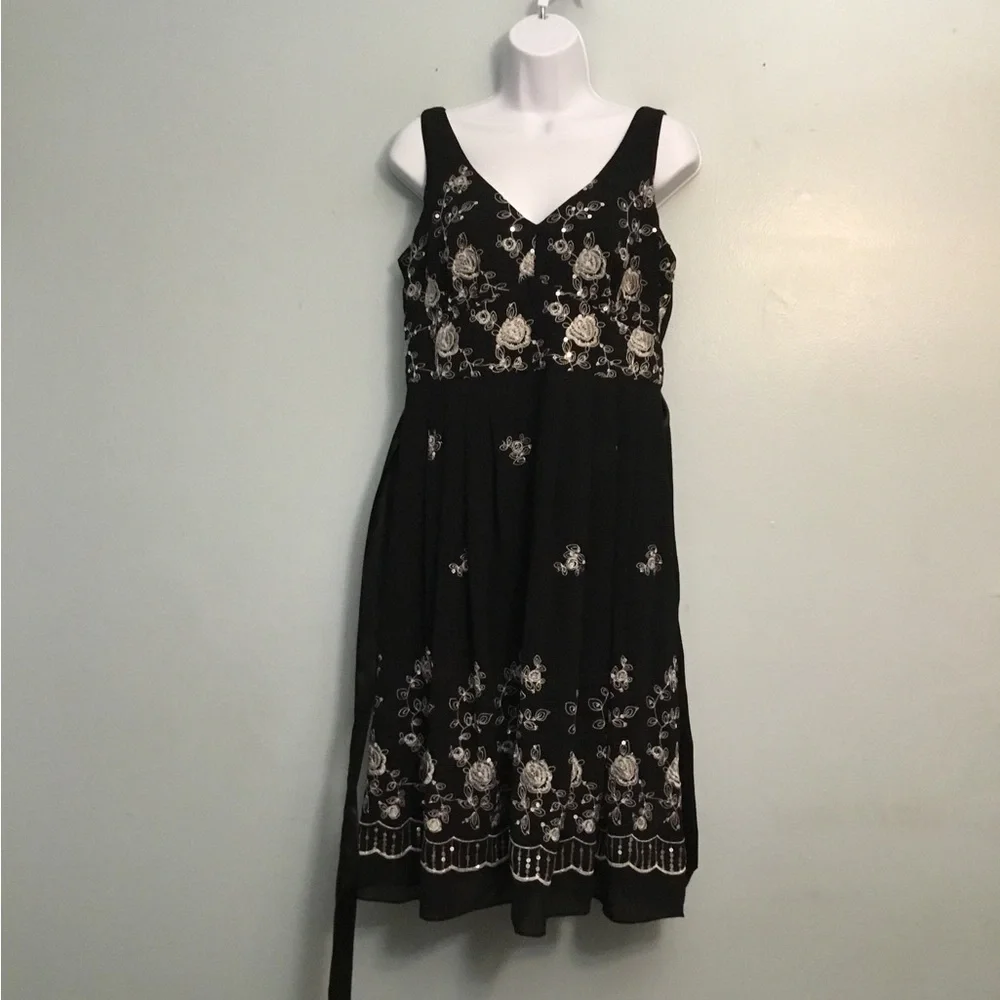 R&M Richards Black Dress with Silver Embroidery